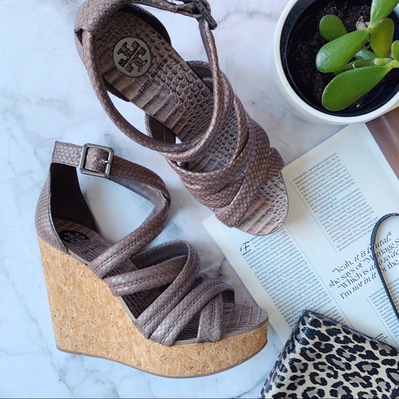 Tory Burch Shoes - Tory Burch Jeanine snake print cork wedges size 9